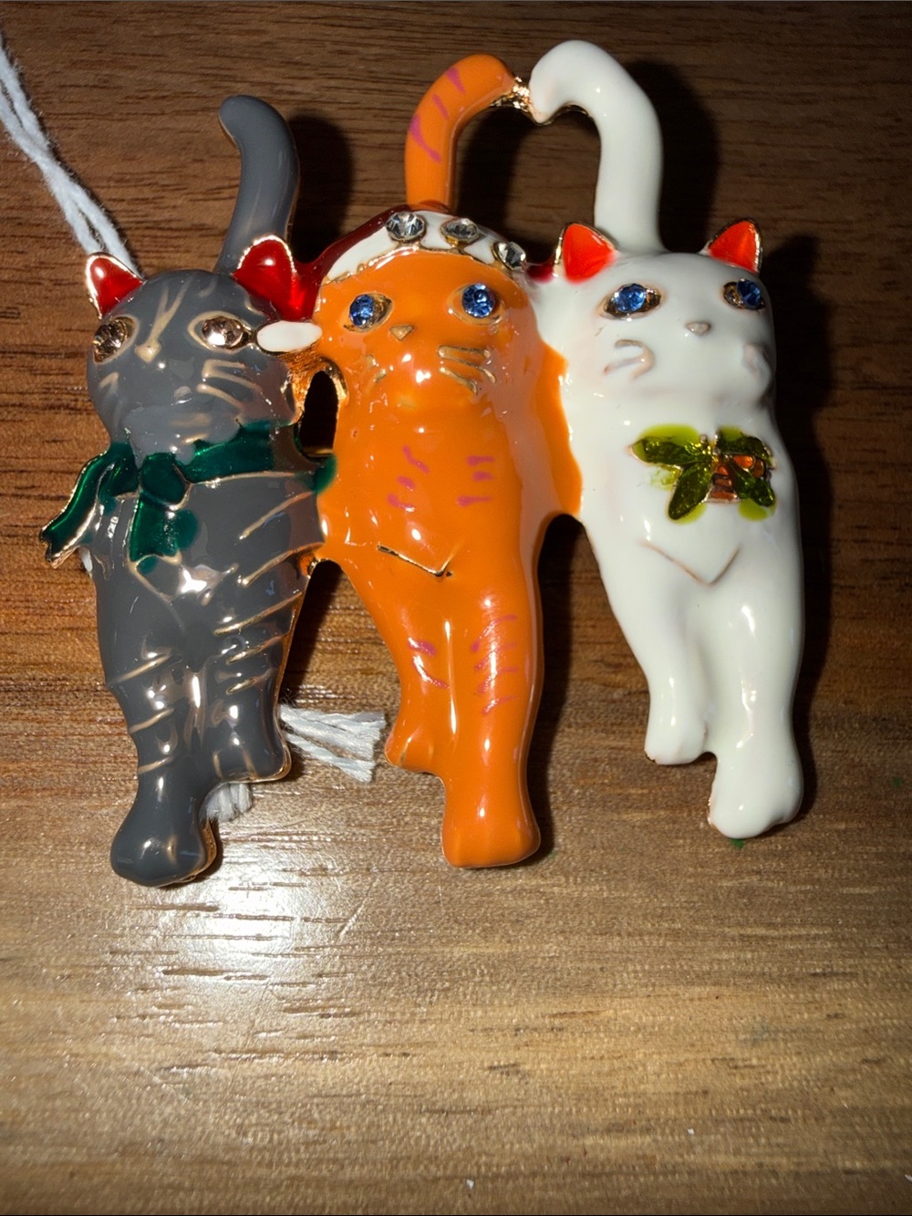 Playful Cat Trio Enamel Brooches - Orange, White, Gray